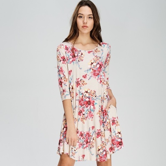 Floral Pocket Swing Midi Dress - Tan - Picture 4 of 7